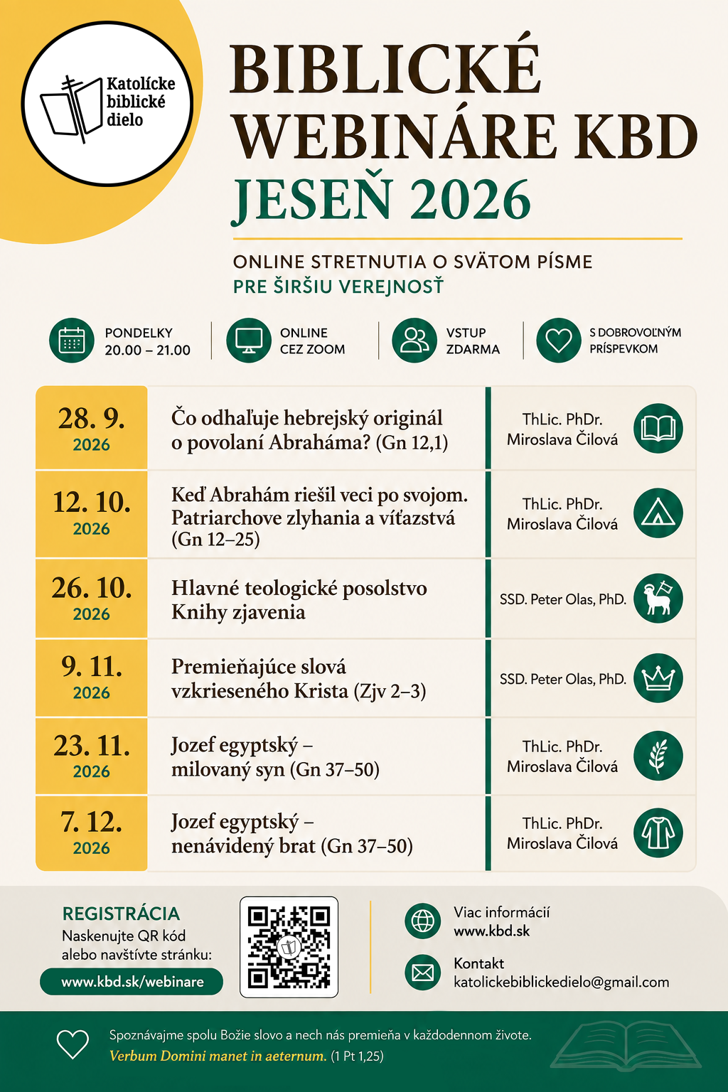 Pripravované biblické webináre - jeseň 2026